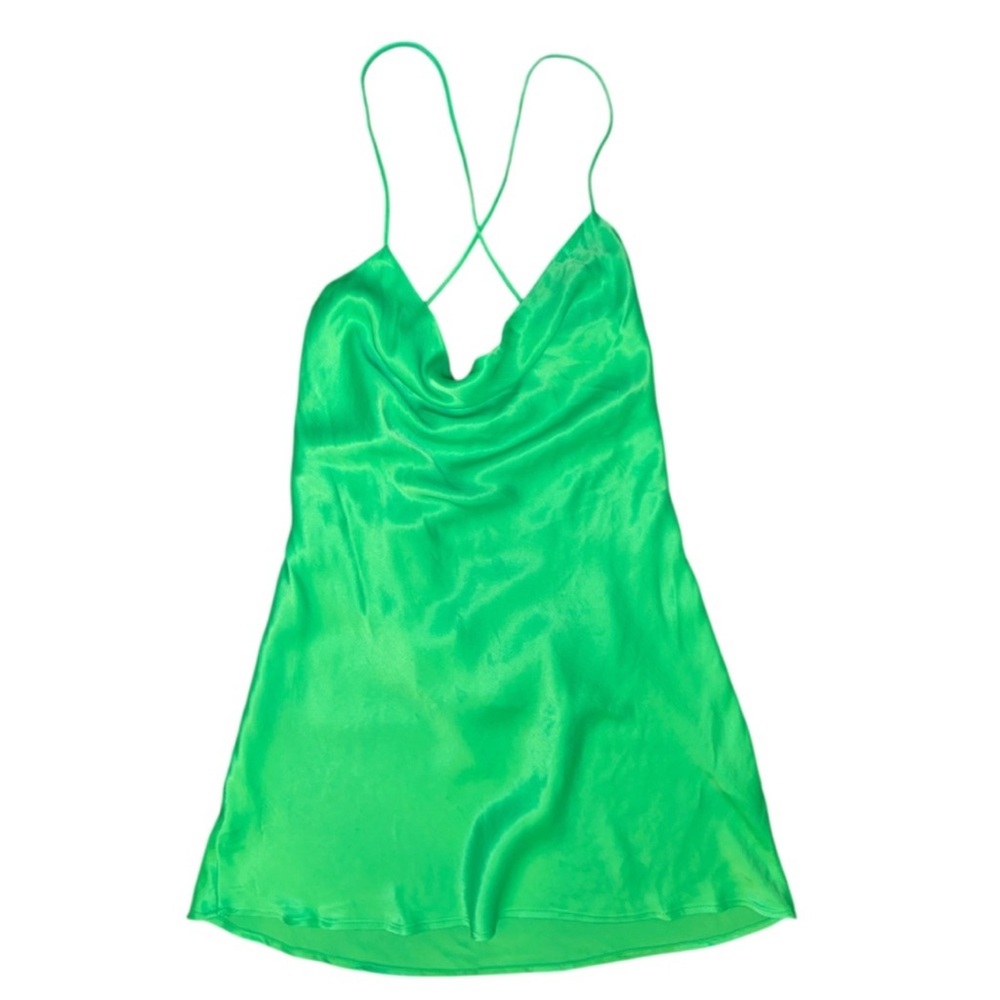 Zara Green Slip Mini Dress With Cross Back - Picture 6 of 12